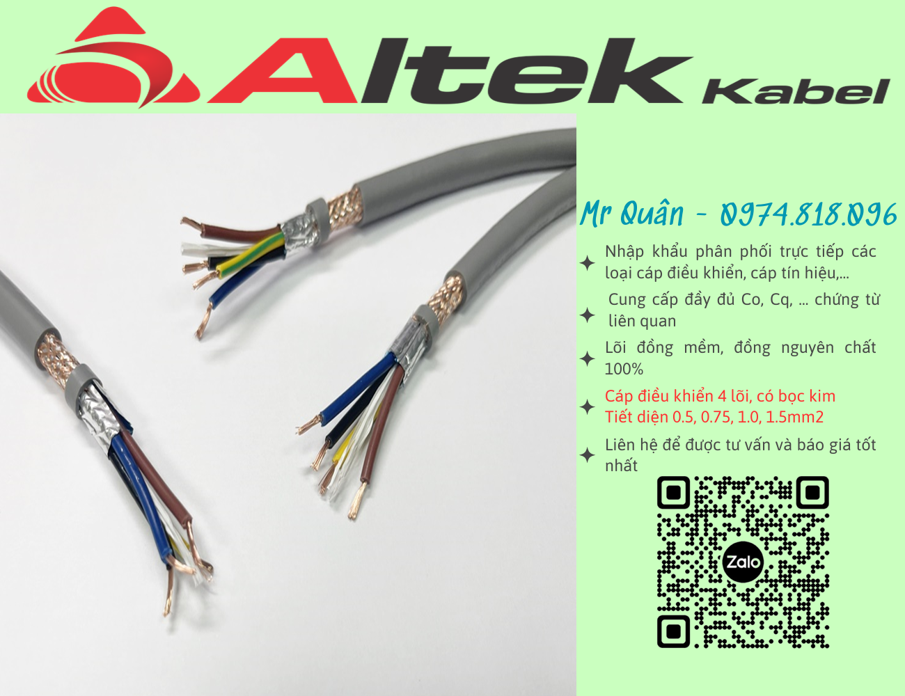 Altek Kabel:Cáp điều khiển 4x1.5 chống nhiễu 2 lớp